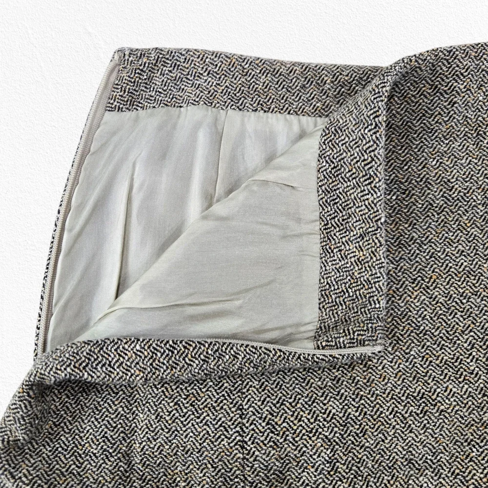 Y2K 2000s Ann Taylor Taupe Gray Tweed Wool Blend Pleated Hem Skirt Gray Size 4P